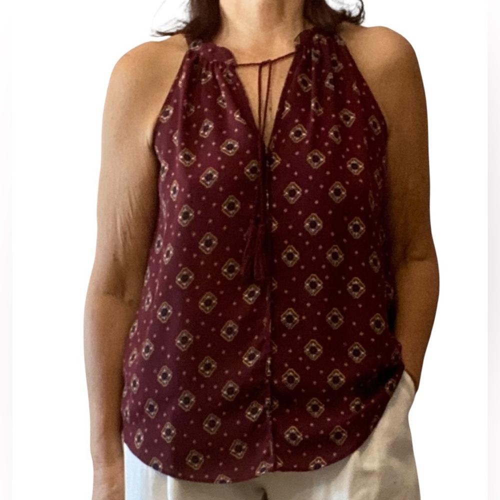 Pink Rose Burgundy Sleeveless Top with Tassels Size L EUC